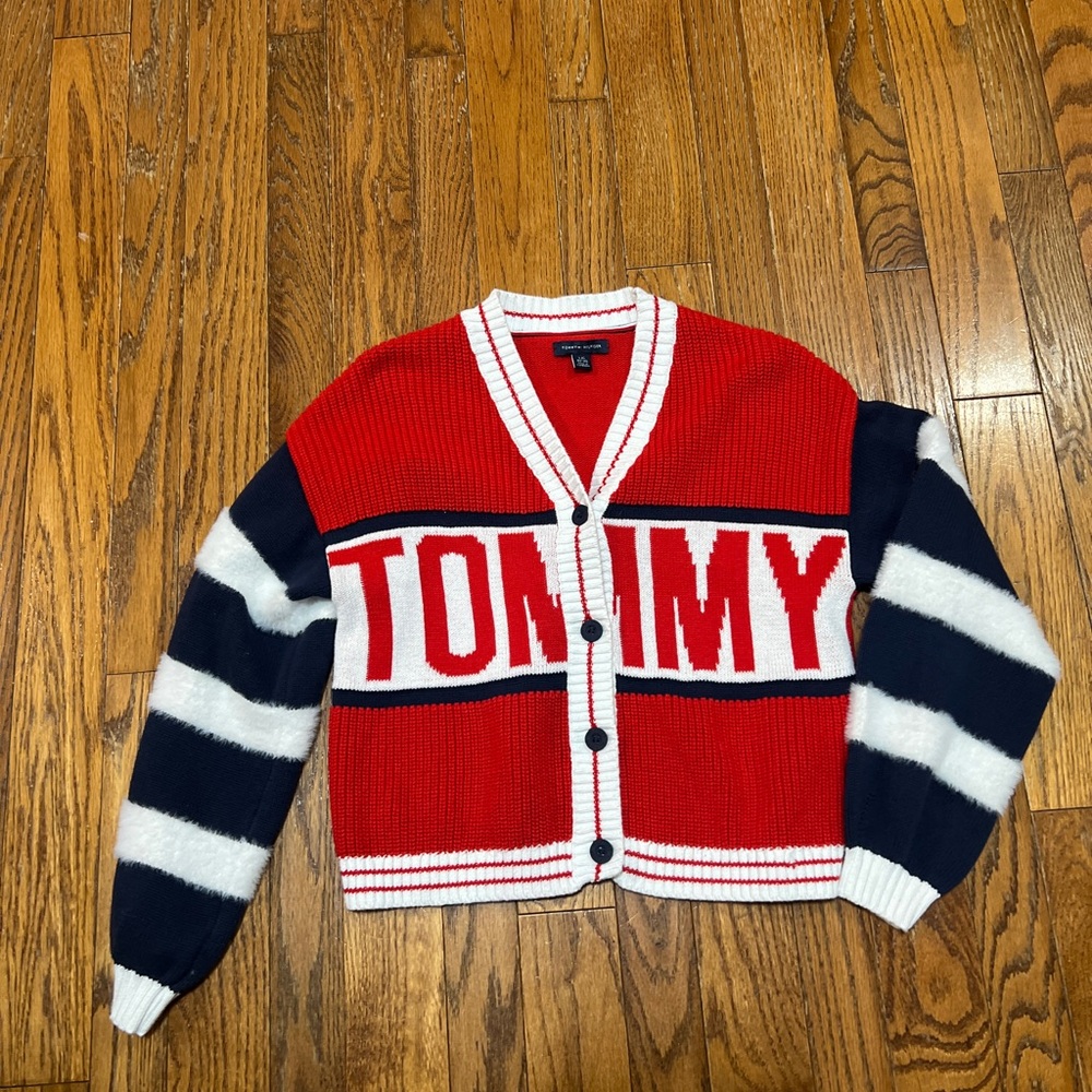 Tommy Hilfiger Sweater Cardigan Fuzzy Sleeves